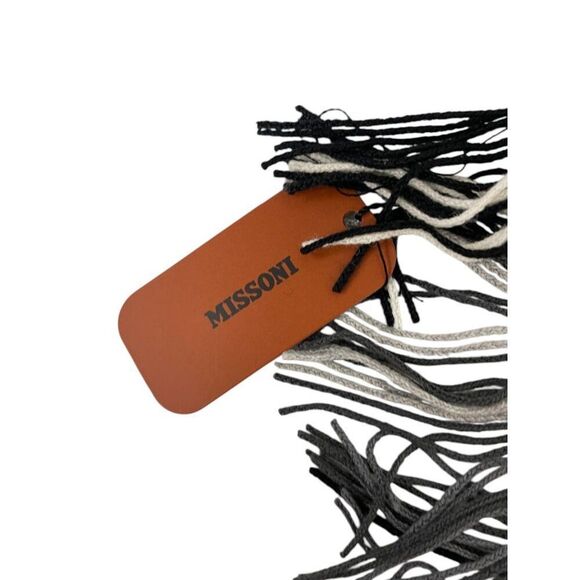 Missoni Womens Scarf Chevron OS Fringe Striped Bohemian Black Gray Purple NWT - Picture 2 of 5